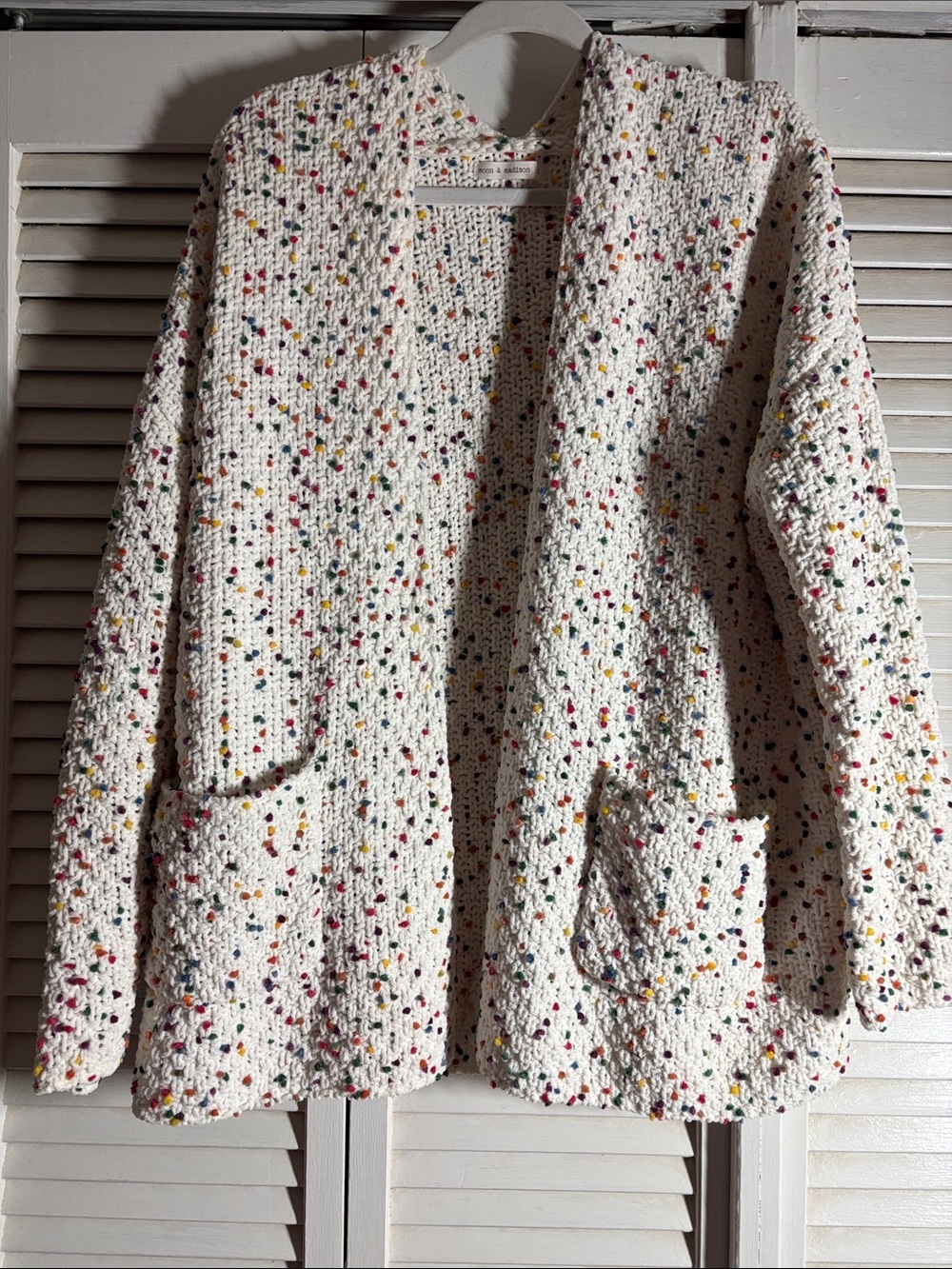 Cream Multicolor Speckle Open-Front Sweater